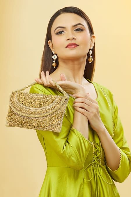 Nazaakat By Samara Singh Curved Cutdana Embellished Pattern Clutch 