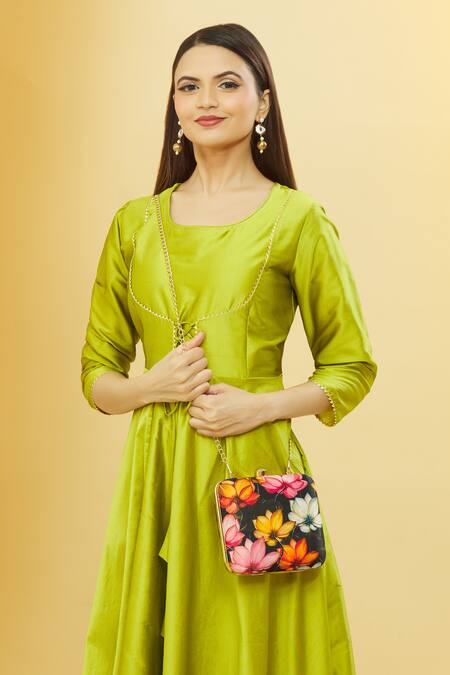 Shop_Nazaakat By Samara Singh_Multi Color Lotus Print Clutch _at_Aza_Fashions