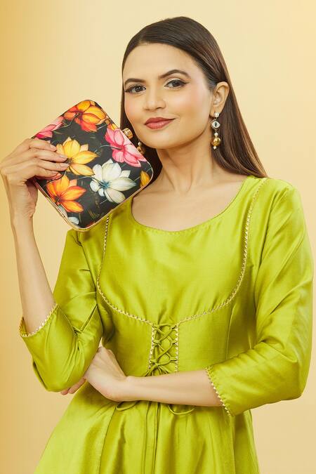 Nazaakat By Samara Singh_Multi Color Lotus Print Clutch _Online_at_Aza_Fashions