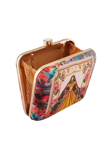 Nazaakat By Samara Singh_Multi Color Floral Garden Print Clutch _Online_at_Aza_Fashions