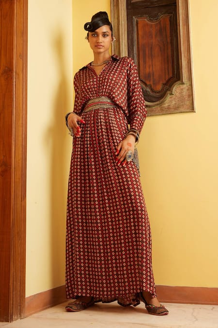 Nadima Saqib Geometric Print Gown 