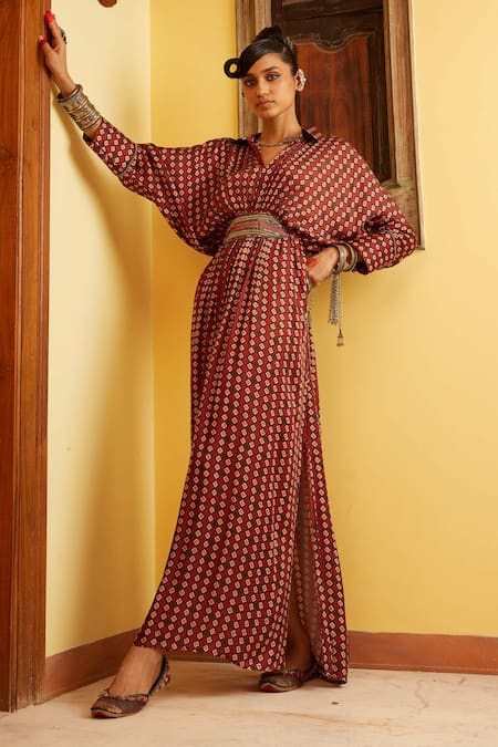 Nadima Saqib Geometric Print Gown 