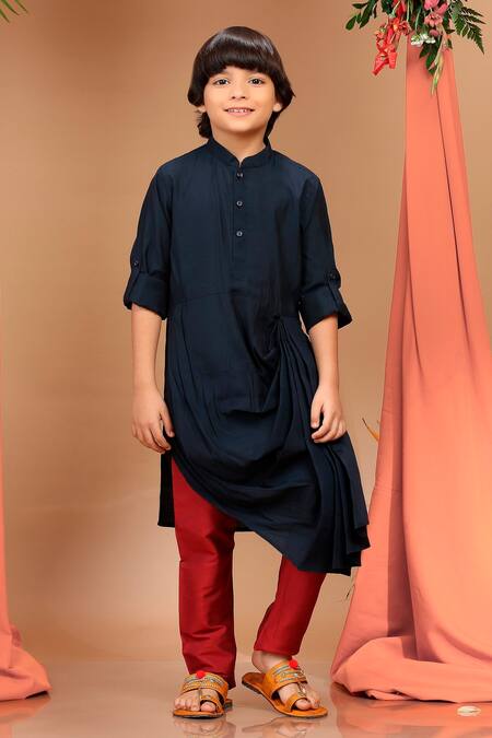 Buy Kora By Nilesh Mitesh Blue Silk Bandhej Print Kurta Set With Draped Bundi Online at Aza Fashions Buy_Kora By Nilesh Mitesh_Blue Silk Bandhej Print Kurta Set With Draped Bundi_Online_at_Aza_Fashions