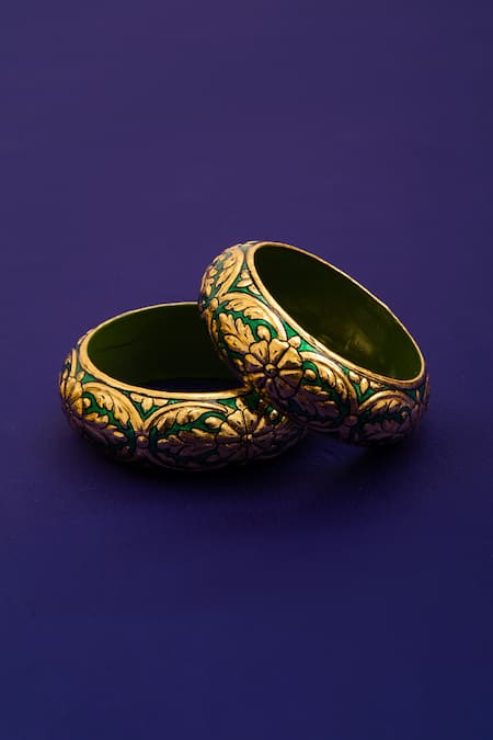 Riti Green Embroidery Kairi Floral Pattern Bangle - Single Pc Online at Aza Fashions Riti_Green Embroidery Kairi Floral Pattern Bangle - Single Pc _Online_at_Aza_Fashions