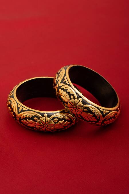 Riti_Black Embroidery Koyla Floral Pattern Bangle - Single Pc _Online_at_Aza_Fashions