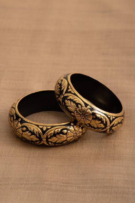 Shop_Riti_Black Embroidery Koyla Floral Pattern Bangle - Single Pc _Online_at_Aza_Fashions