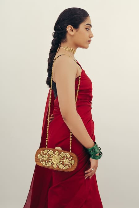 Riti_Brown Badal Floral Pattern Clutch_Online_at_Aza_Fashions