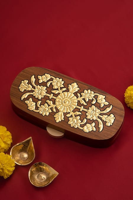 Shop_Riti_Brown Badal Floral Pattern Clutch_Online_at_Aza_Fashions