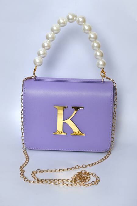 Samyukta Singhania_Purple Acrylic Monogram And Pearl Embellished K - Initial Box Sling Bag_Online_at_Aza_Fashions