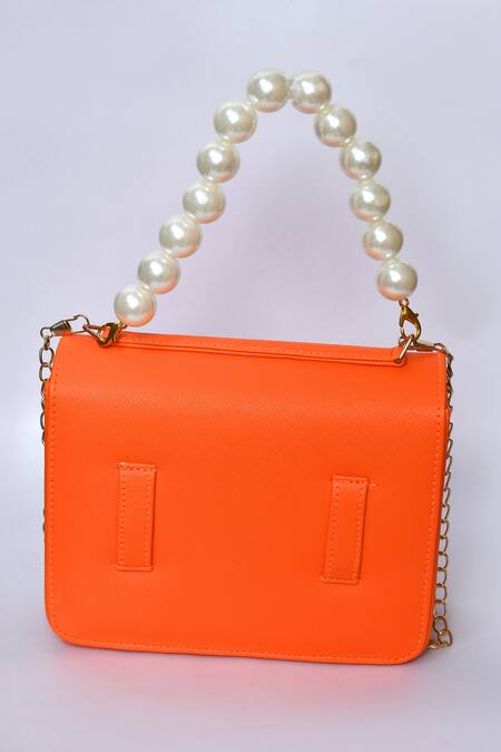 Shop_Samyukta Singhania_Orange Acrylic Monogram And Pearl Embellished D - Initial Box Sling Bag_Online_at_Aza_Fashions
