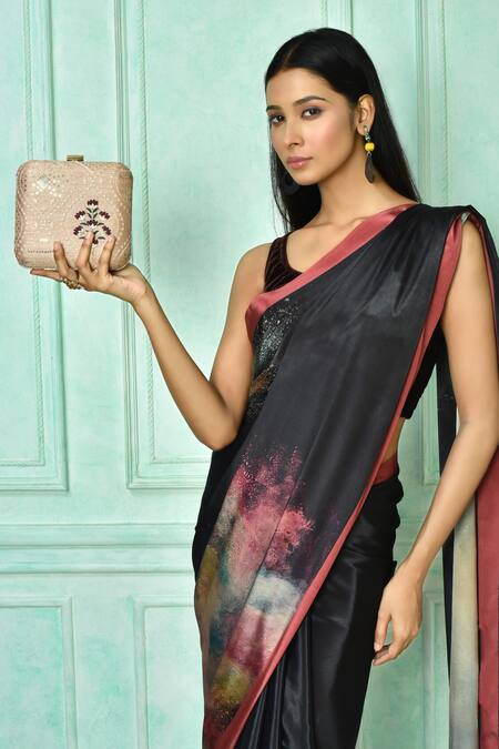 Shop_Samyukta Singhania_Peach Sequin And Thread Embroidered Ogee Lucknowi Work Clutch