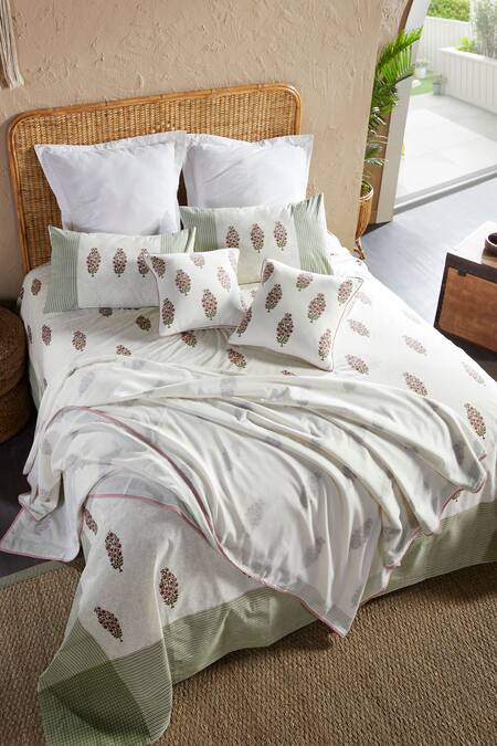 Buy Houmn Pink Muslin Conifer Block Print Double Dohar Cover at Aza Fashions Buy_Houmn_Pink Muslin Conifer Block Print Double Dohar Cover_at_Aza_Fashions