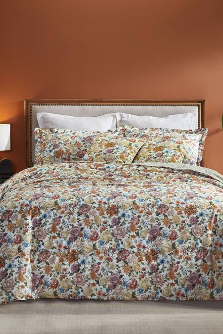 Shop_Houmn_Multi Color 100% Cotton Haven Floral Print Duvet Cover_at_Aza_Fashions
