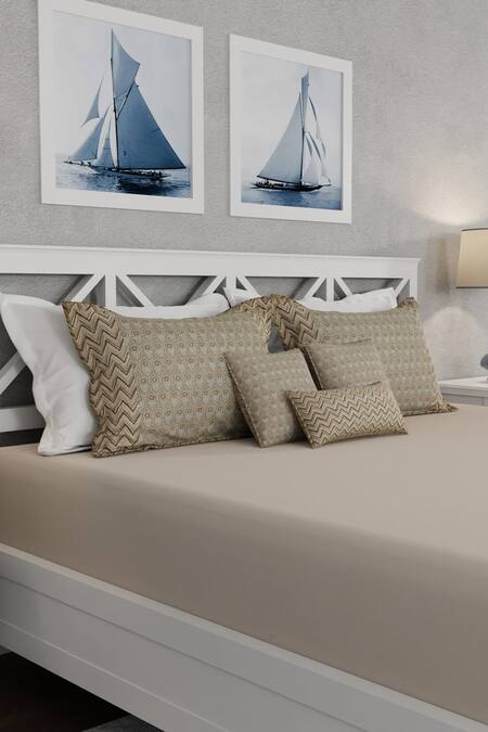 Buy_Houmn_Brown Cotton Printed Taabiir Bedsheet Set_Online_at_Aza_Fashions