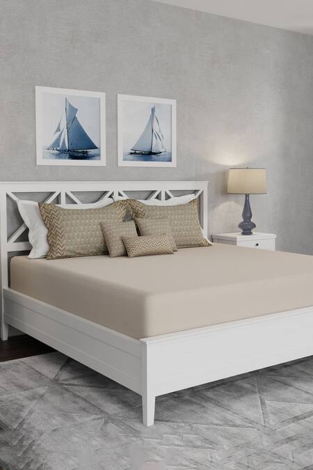 Shop_Houmn_Brown Cotton Printed Taabiir Bedsheet Set_Online_at_Aza_Fashions