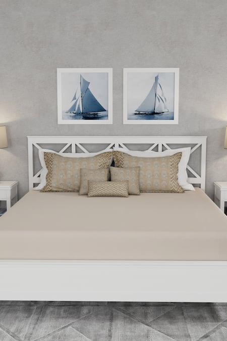 Shop_Houmn_Beige Cotton Printed Ulfat Bedsheet Set_at_Aza_Fashions