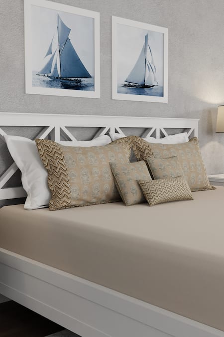 Houmn_Beige Cotton Printed Ulfat Bedsheet Set_Online_at_Aza_Fashions