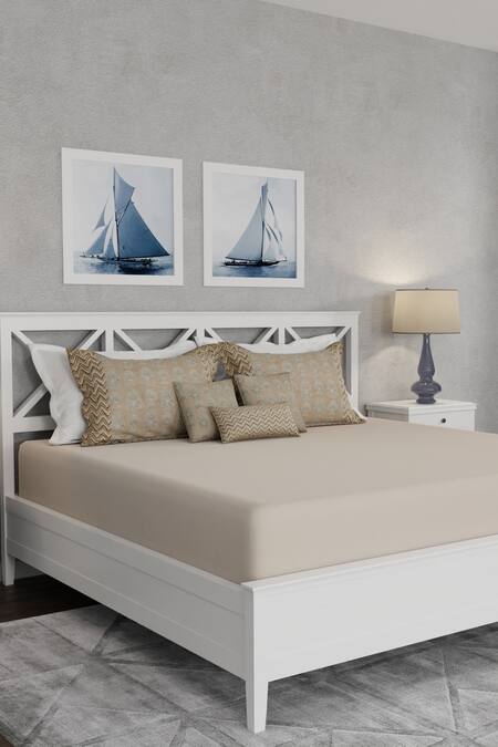 Buy_Houmn_Beige Cotton Printed Ulfat Bedsheet Set_Online_at_Aza_Fashions
