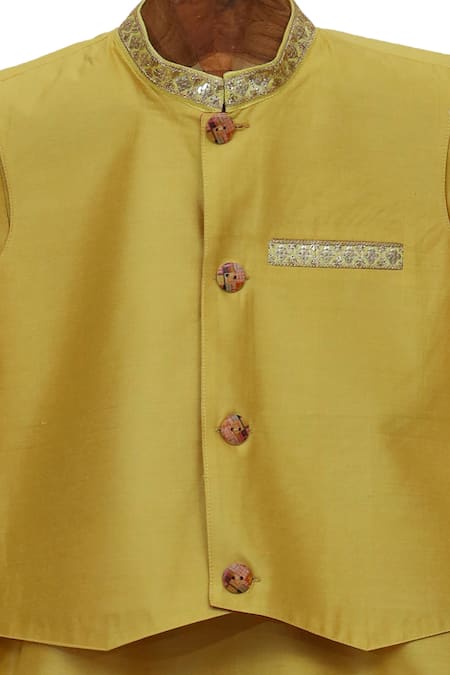 Minime Organics_Gold Cotton, Silk Sequins Embroidered Jacket And Kurta Set _Online_at_Aza_Fashions