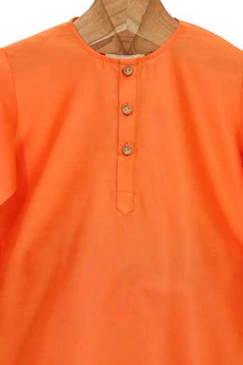 MINIME ORGANICS_Orange Cotton, Silk Solid Kurta And Pyjama Set _Online_at_Aza_Fashions