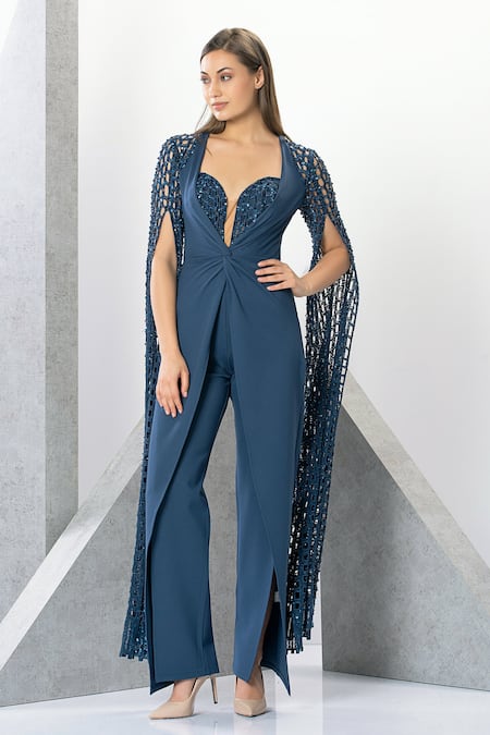 Buy Black Crepe Solid V Neck Full Sleeve Jumpsuit For Women by Swatee Singh  Online at Aza Fashions.