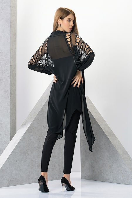 Shop Eli Bitton Black Rayon, Nylon, Spandex, Viscose Tonic Rachel Embroidered Yoke Jumpsuit at Aza Fashions Shop_Eli Bitton_Black Rayon, Nylon, Spandex, Viscose Tonic Rachel Embroidered Yoke Jumpsuit _at_Aza_Fashions