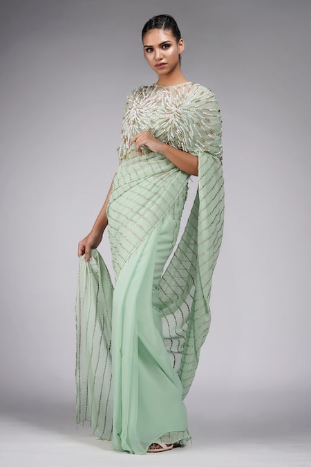 Shruti S Pre-Draped Badla Embroidered Saree Set With Cape 