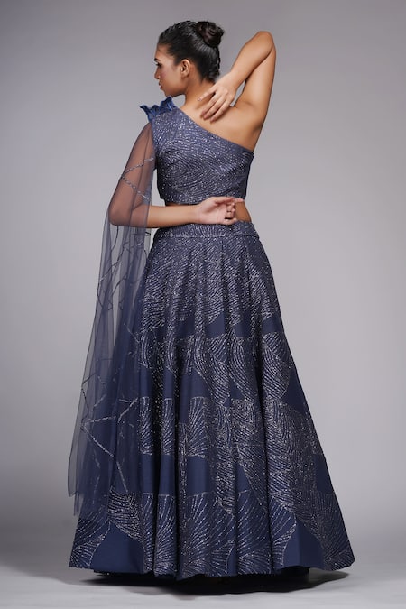 Shop Shruti S Gray Silk, Net Zari, Sequins, Embroidery Asymmetric Grey Neck Lehenga Set at Aza Fashions Shop_Shruti S_Gray Silk, Net Zari, Sequins, Embroidery Asymmetric Grey Neck Lehenga Set _at_Aza_Fashions