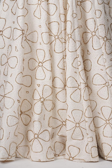 Shruti S_Off White Net Sequins, Zari Square Floral Bloom Embroidered Lehenga With Blouse _Online_at_Aza_Fashions