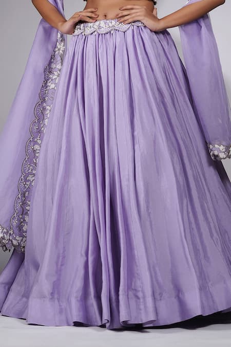 Shruti S_Purple Silk, Organza Pearls, Zari, Lehenga And Floral Embroidered Blouse Set _Online_at_Aza_Fashions