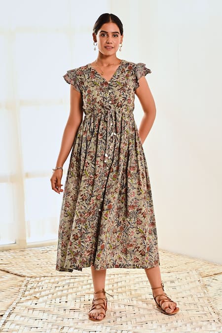 MoonTara Botanical Print Cotton Dress 