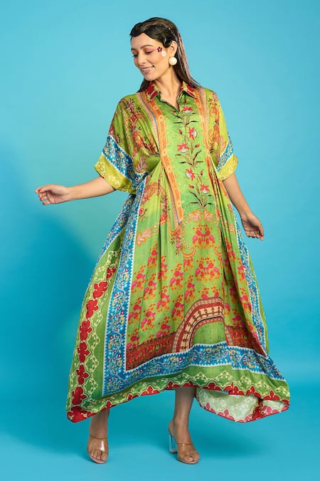 The Boozy Button Kashmiri Botanical Print Kaftan 