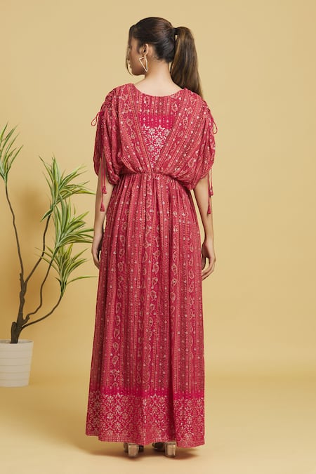 Shop Khwaab By Sanjana Lakhani Orange Viscose, Georgette, Crepe Sequins Round Neck Embellished Dress at Aza Fashions Shop_Khwaab By Sanjana Lakhani_Orange Viscose, Georgette, Crepe Sequins Round Neck Embellished Dress_at_Aza_Fashions