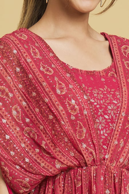 Khwaab By Sanjana Lakhani Orange Viscose, Georgette, Crepe Sequins Round Neck Embellished Dress at Aza Fashions Khwaab By Sanjana Lakhani_Orange Viscose, Georgette, Crepe Sequins Round Neck Embellished Dress_at_Aza_Fashions