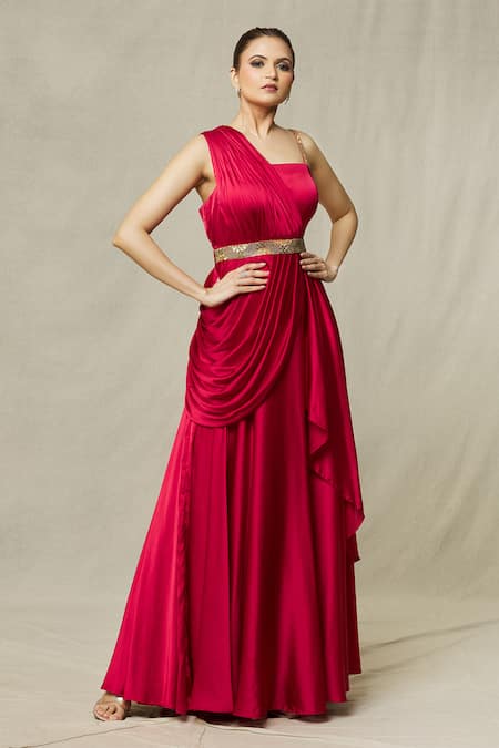 Samyukta Singhania Draped Gown With Embroidered Belt 