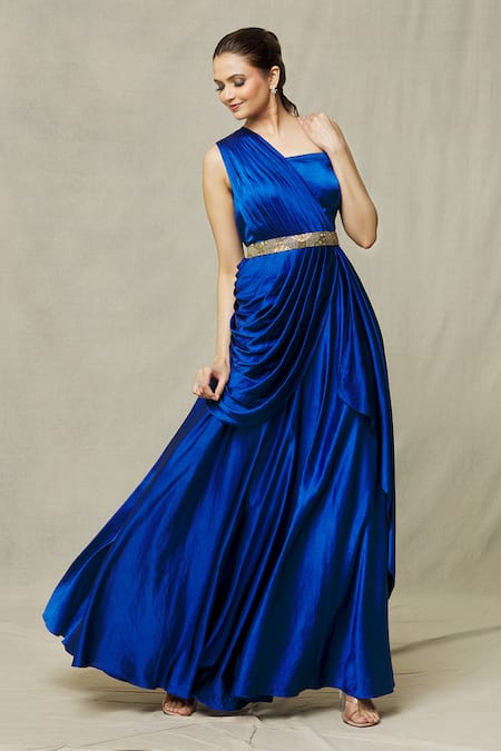 Elegant Light Blue Satin Prom Dresses 2024 Beaded Spaghetti Strap Form –  Viniodress