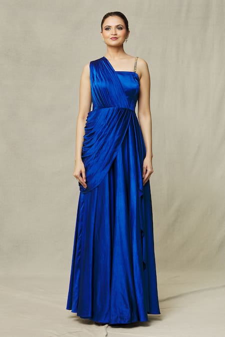 Off Shoulder Royal Blue Satin Long Prom Dress with Leg Slit, Off Shoul –  abcprom