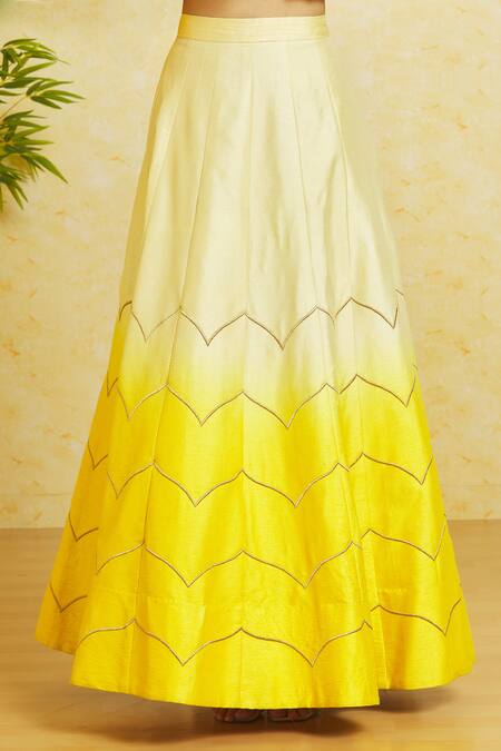 Shop Samyukta Singhania Yellow Silk Cut Work, Pearls, Zari, Embroidery Open Cord Lehenga And Blouse Set Online at Aza Fashions Shop_Samyukta Singhania_Yellow Silk Cut Work, Pearls, Zari, Embroidery Open Cord Lehenga And Blouse Set_Online_at_Aza_Fashions