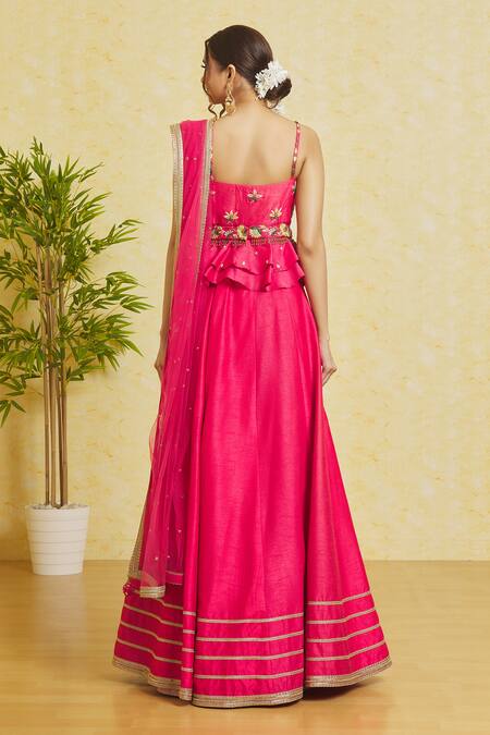 Shop Samyukta Singhania Pink Silk, Net Zari, Embroidery, Sequins Sweetheart Neck Placement Lehenga Set at Aza Fashions Shop_Samyukta Singhania_Pink Silk, Net Zari, Embroidery, Sequins Sweetheart Neck Placement Lehenga Set_at_Aza_Fashions