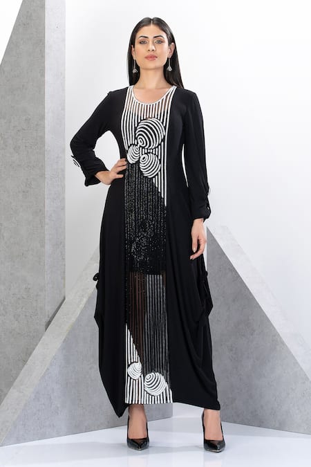 Eli Bitton Black Cutdana Embellished Dress With Inner