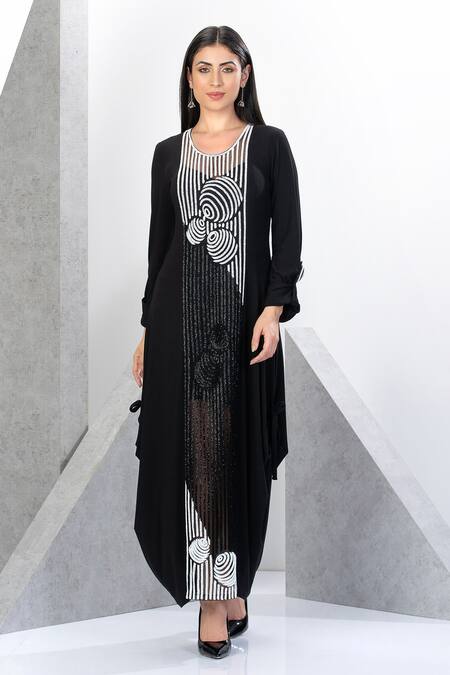 Eli Bitton_Black Cutdana Embellished Dress With Inner_Online_at_Aza_Fashions