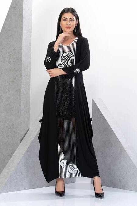 Buy_Eli Bitton_Black Cutdana Embellished Dress With Inner_Online_at_Aza_Fashions