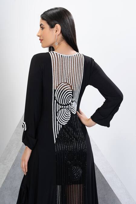 Shop_Eli Bitton_Black Cutdana Embellished Dress With Inner_Online_at_Aza_Fashions