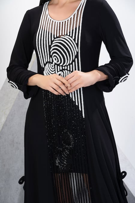 Eli Bitton_Black Cutdana Embellished Dress With Inner_at_Aza_Fashions