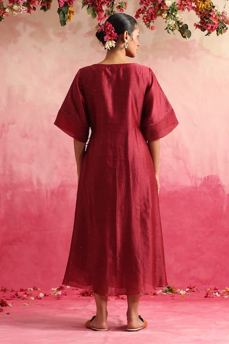 Weaver Story Magenta Mukaish Embroidered Midi Dress 