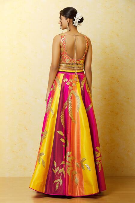 Buy Vandana Sethi Multi Color Silk Embroidery, Gota Patti V-neck Lehenga Set Buy_Vandana Sethi_Multi Color Silk Embroidery, Gota Patti V-neck Lehenga Set