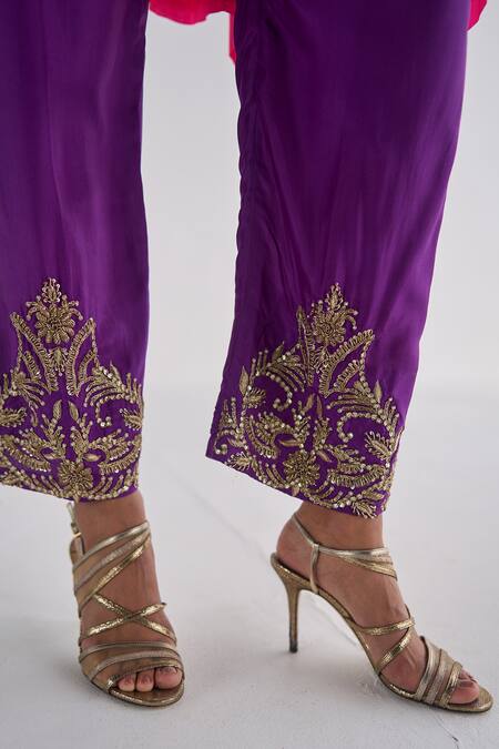 Buy Esha Arora Pink Silk, Crepe, Organza Fringe, Zari Floral Zardosi Embroidered Kurta Set Online at Aza Fashions Buy_Esha Arora_Pink Silk, Crepe, Organza Fringe, Zari Floral Zardosi Embroidered Kurta Set _Online_at_Aza_Fashions