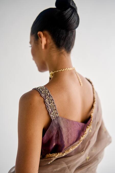 Esha Arora_Purple Cotton, Silk, Chiffon Embroidery Sweetheart Zardosi Kurta Sharara Set _Online_at_Aza_Fashions