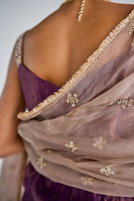 Buy_Esha Arora_Purple Cotton, Silk, Chiffon Embroidery Sweetheart Zardosi Kurta Sharara Set _Online_at_Aza_Fashions