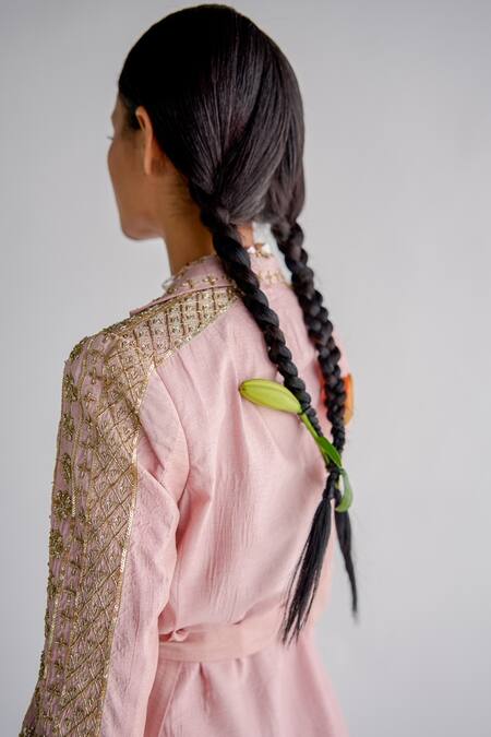 Esha Arora Pink Silk, Chanderi, Linen Embroidery Aari Blazer And Ombre Sharara Set Online at Aza Fashions Esha Arora_Pink Silk, Chanderi, Linen Embroidery Aari Blazer And Ombre Sharara Set _Online_at_Aza_Fashions